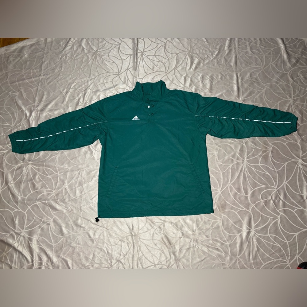 Vintage Adidas  Windbreaker Green Jacket  1/4 Snap Button Men’s Size M